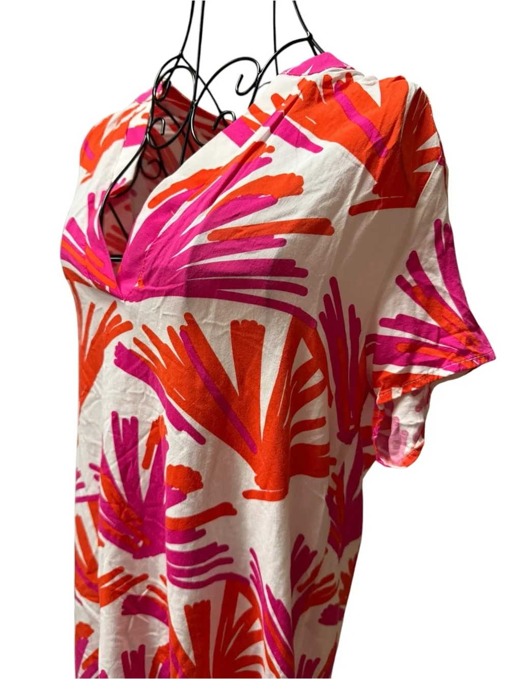 Bright Pink & Orange V-Neck Swim Cover-Up or Dress Large tropical